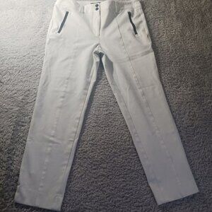 White Denim Jeans Straight Ankle Zip Pocket Stretch Career Pants